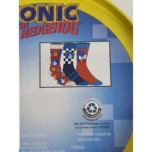 Sonic The Hedgehog 3 Pair Multi Crew Socks Mens Shoe Size 8-12 Gift NEW